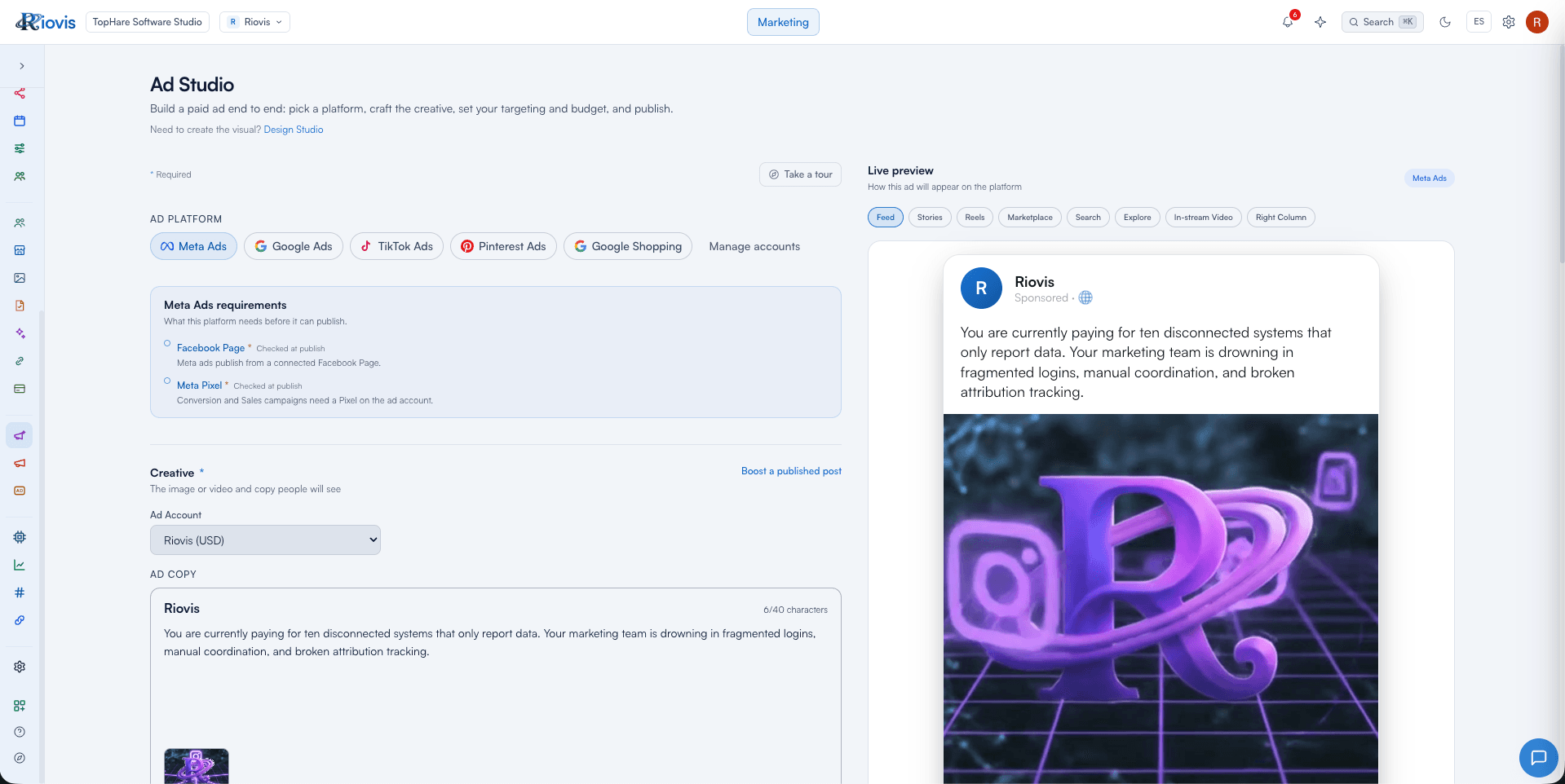 The Riovis marketing dashboard